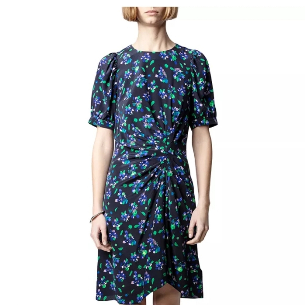 Zadig & Voltaire Rixe Bianca Silk Black Dress wity Floral Print New